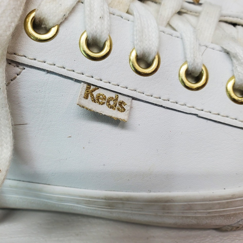 Keds Womens White‎ Leather Low Top Lace Up Sneakers Shoes Size 7 Gold Accents - Picture 12 of 15